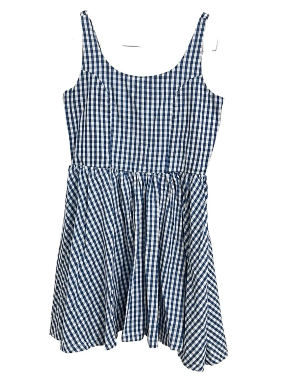 NWT GAP Girls Square Neck Blue Gingham Smocked Cotton Denim Tank Dress